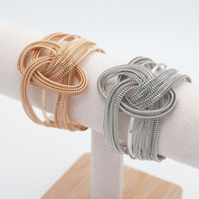 欧美跨境时尚夸张手镯女个性时尚网链铁丝多层缠绕开口手镯批发