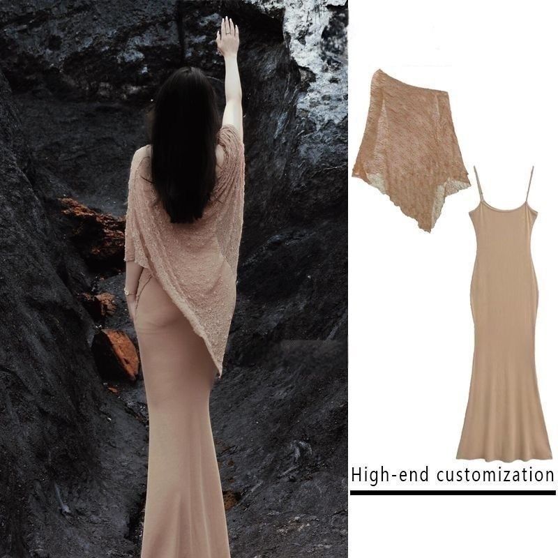 Wasteland Style Sun-Protective Cape Shawl Long Dress Spring Summer Autumn Elegant Slim-Fit Fishtail Strap Dress Set Wasteland Style Sun-Protective Cape Shawl Long Dress Spring Summer Autumn Elegant Slim-Fit Fishtail Strap Dress Set