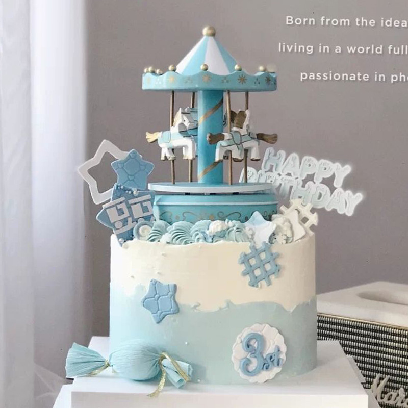 Carousel caja de música pastel de cumpleaños decoración niños niña corazón fiesta de cumpleaños regalo niña juguete