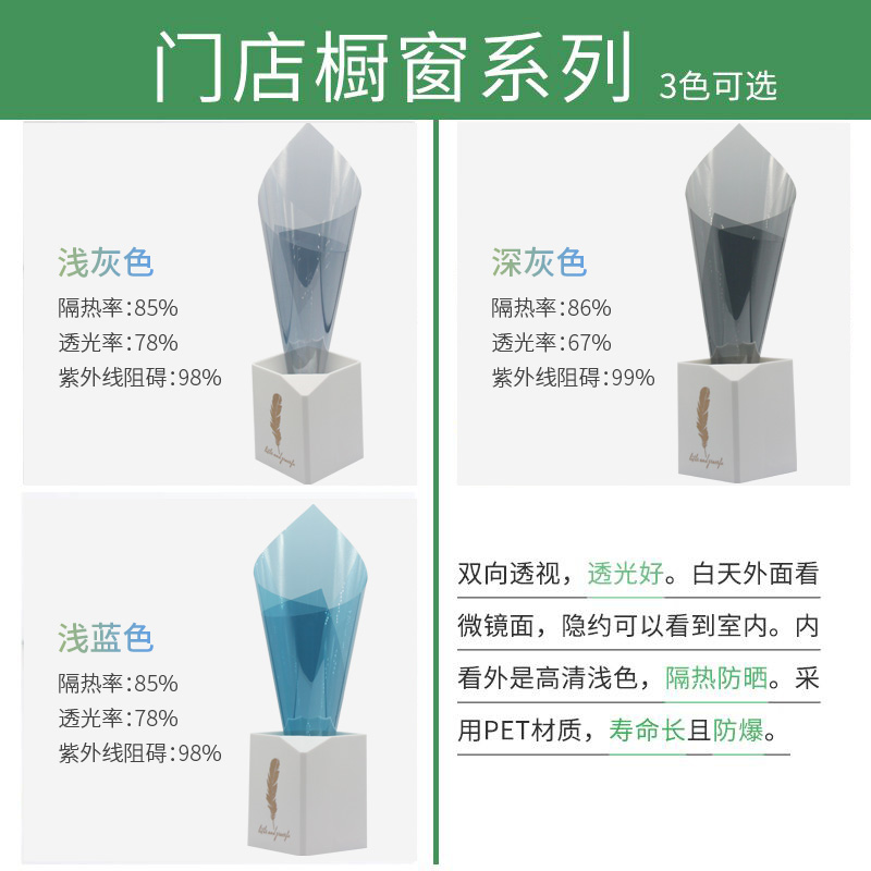 NU08玻璃门店贴膜双向透视防晒隔热防爆膜商铺遮光遮阳贴纸窗户太