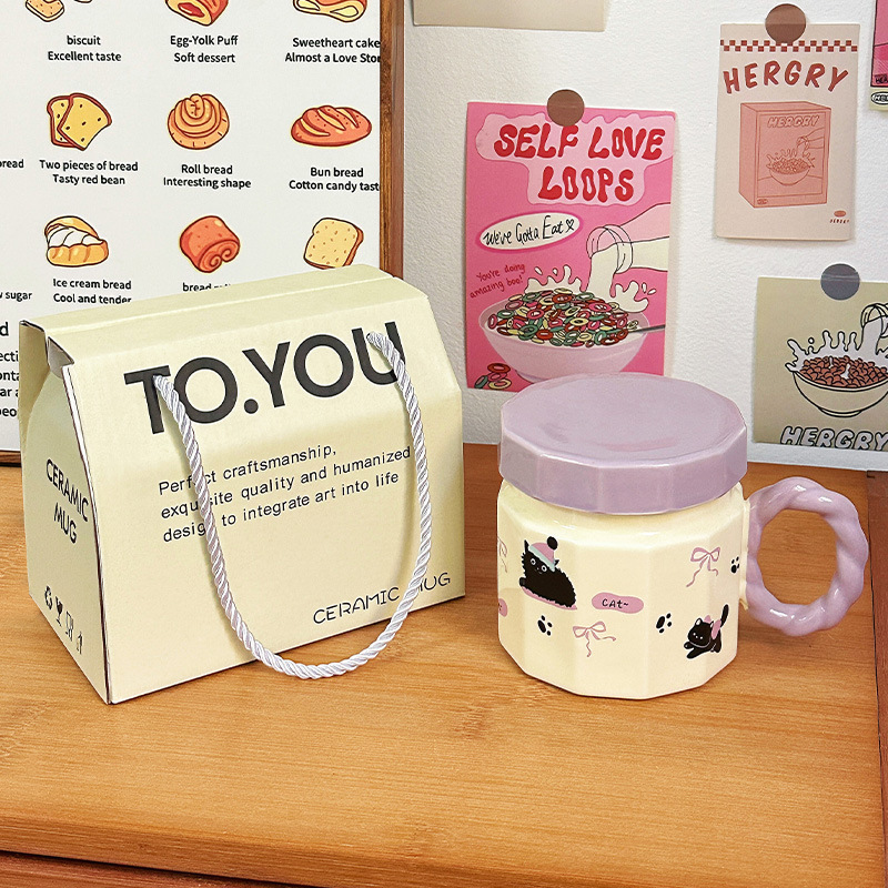 Tazas de regalo de cumpleaños para mujeres tazas de marca con tapa de dibujos animados creativos tazas de cerámica regalo de mano tazas de agua caseras tazas de café para hombres