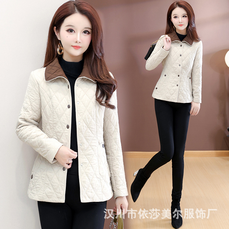 时尚休闲显瘦短款夹棉外套2025中年妈妈保暖上衣女装