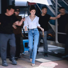 哥家商场同款女装2025夏季明星赵露思同款法式v领抗皱上衣衬衫