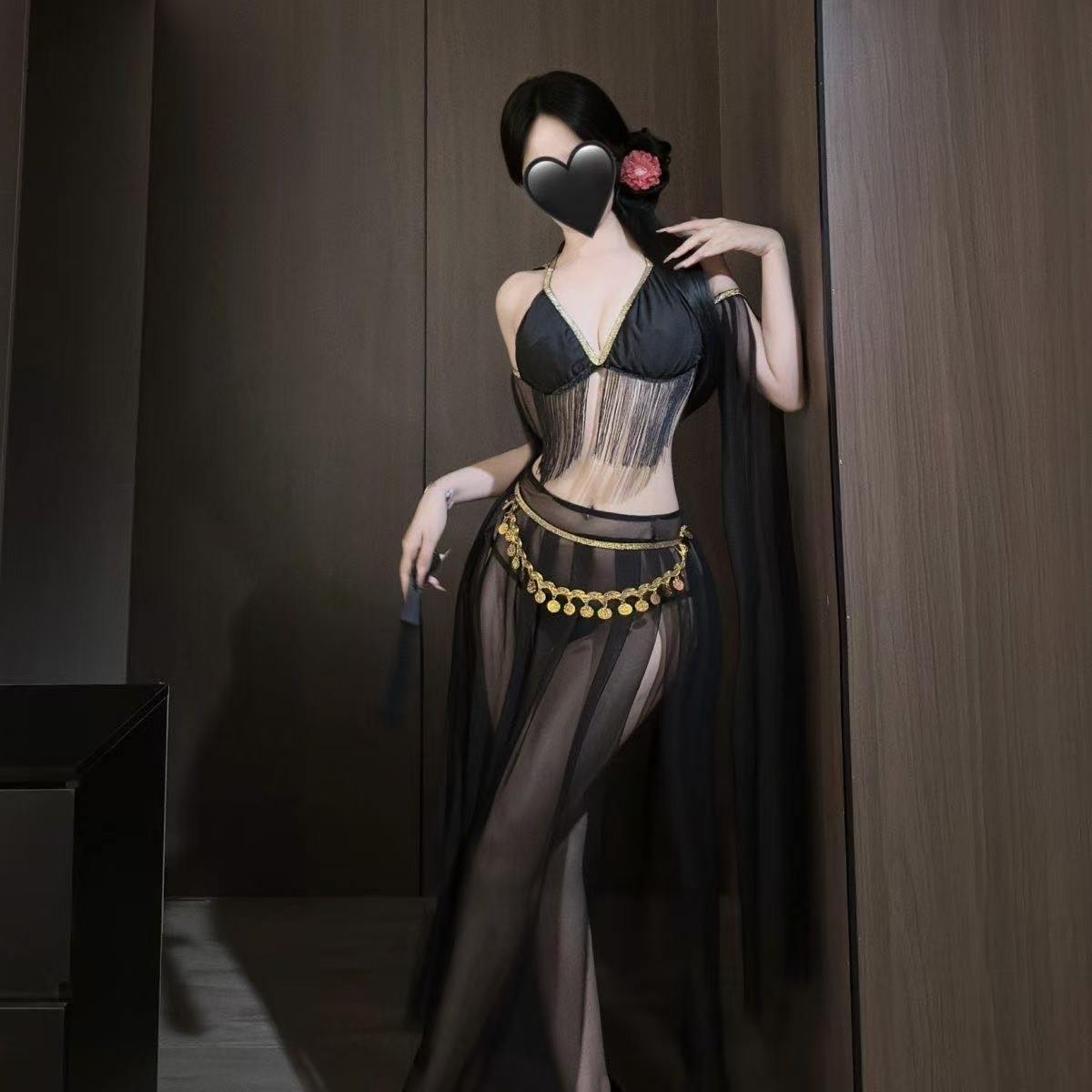 See-Through Gauze Hanfu-Style Maid Dress with Blindfold and Stockings — detail image 3