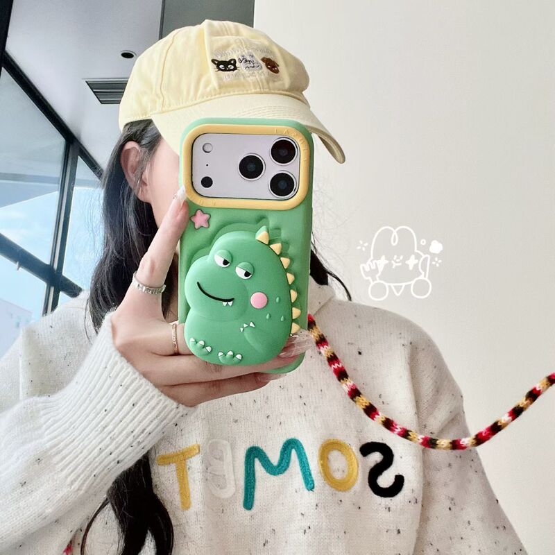 Cute Spoof Sneaky Dinosaur Stand Iphone17 Apple 16 Suitable for 14/15Pro Max Mobile Phone Case Cover 13