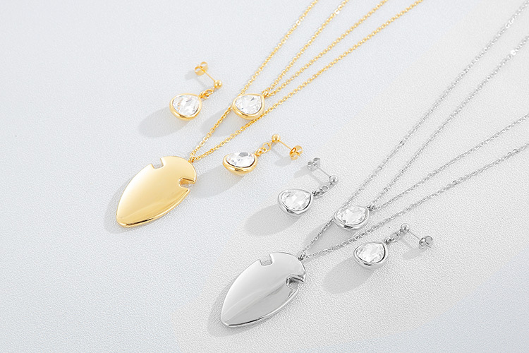 fashion creative stainless steel rhinestone earrings necklace set wholesale Nihaojewelry