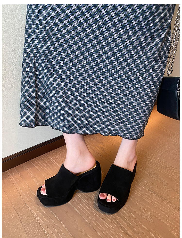 Dép sandal nữ đế xuồng da lộn gót siêu cao 11cm quai ngang hở mũi — Màu nâu, Màu đen chi tiết 22