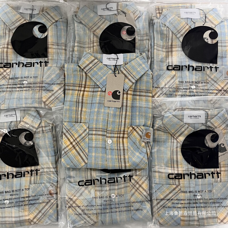 Carhartt Pure Cotton Brushed Cotton Embroidered Logo Plaid Element Heavyweight Shirt for Men and Women, Couple Style