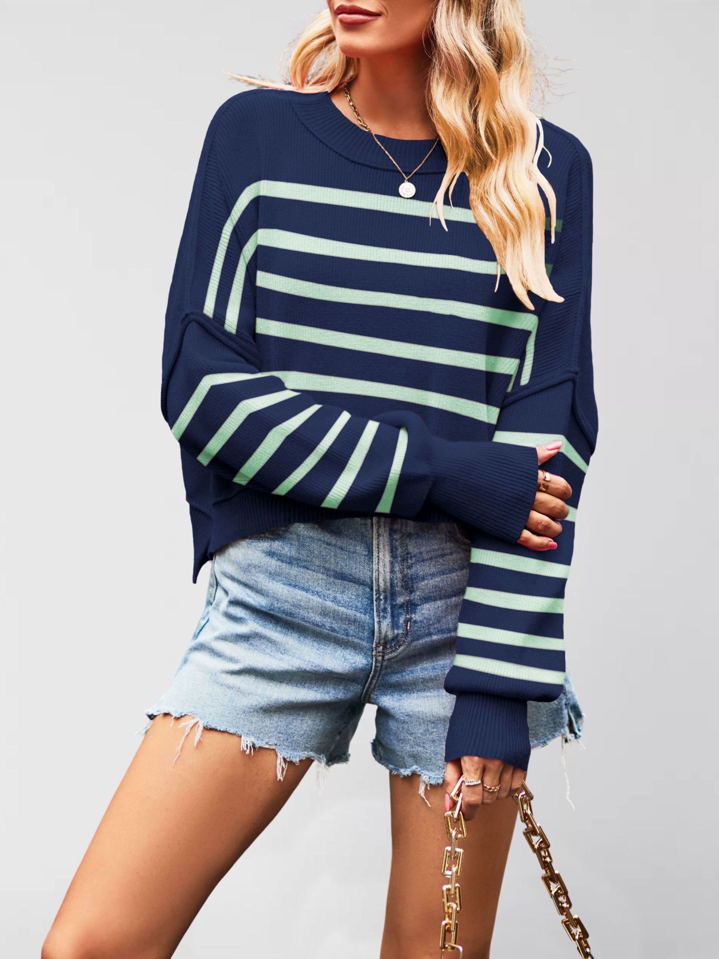 Suéter de punto holgado de color liso con cuello redondo para mujer, nueva moda europea y americana de otoño/invierno 2026, para comercio exterior.