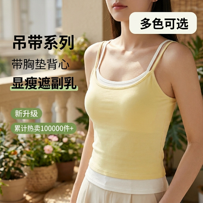 Pure Desire Heavy Weight Fake Two-Piece Double-Layered Lining Anti-See-Through Inner Camisole Women's Summer Versatile Outer Sleeveless Top