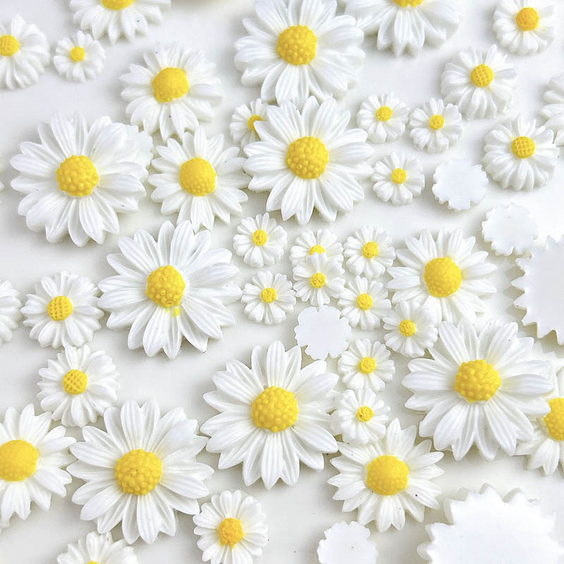Relieve de primavera pequeña margarita pegatinas de uñas tamaño de óleo tridimensional flor blanca decoración de uñas al por mayor