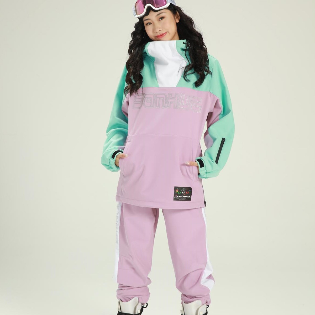 Damen Schneeanzug Winddicht warm mintgrün Schneeanzug Jacke Snowboard Winterhose_voghion.com
