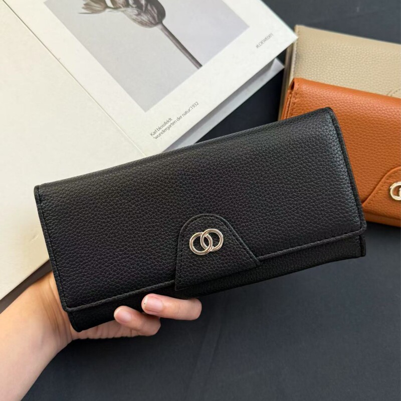 Diya Design Flip-Clasp Multi-Card Slot Women's Wallet, Lychee Pattern, High-End Versatile Long Fashionable Women's Wallet