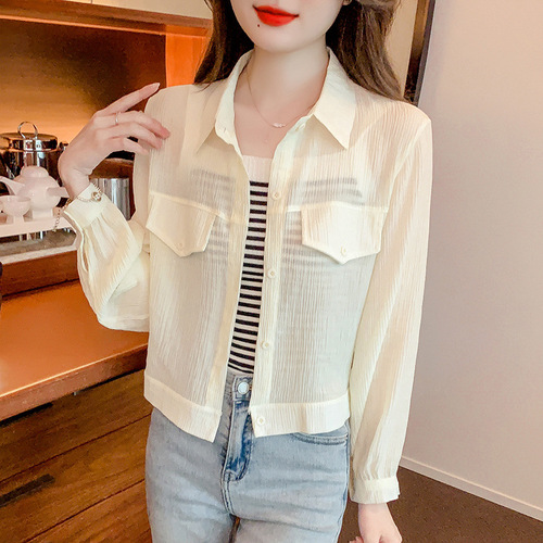 Summer Women's Shirt-Syle Open-Front Blazer Outerwear Loose Long-Sleeve Chiffon Versatile Thin Loose Top for Women