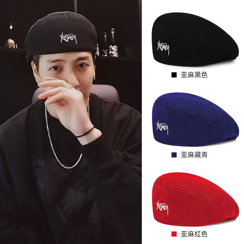 Beret Hat for Men, Summer Thin Style, Same Model as Worn by Jackson Wang, Large Head Circumference, Forward-Pointed Cap for Women, Yuppie Painter Hat, Versatile Beret Hat for Men, Summer Thin Style, Same Model as Worn by Jackson Wang, Large Head Circumference, Forward-Pointed Cap for Women, Yuppie Painter Hat, Versatile