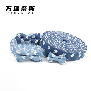 Denim car line three-dimensional flower pressed cloth handmade DIY bow hair accessories hair clip bow tie material accessories