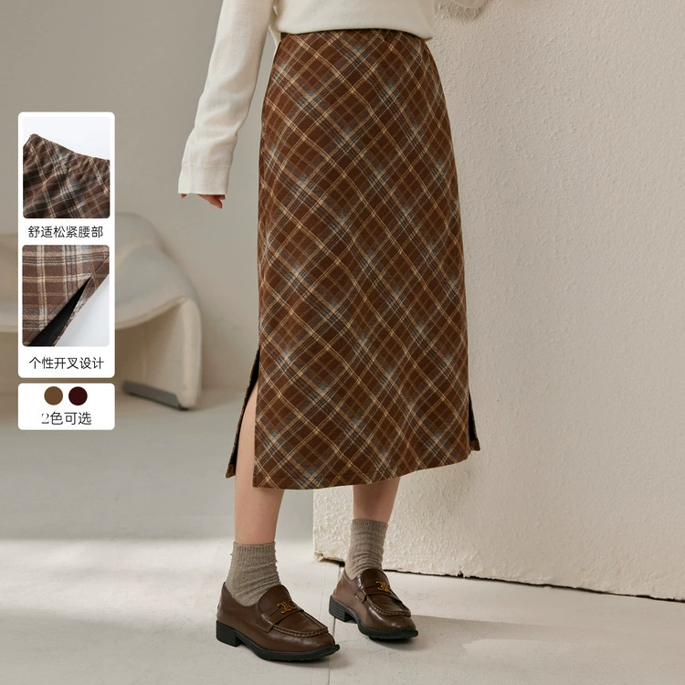 [Ретро клетчатая юбка] Полноцветный большой размер женская прямая крыша, тонкая юбка, толстая юбка mm2024 зимняя новая