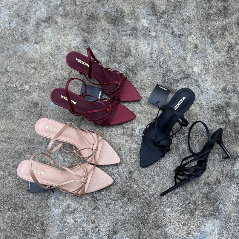 2026 Summer French-style satin pointed-toe thin-strap high-heeled sandals for women, with thin heels, back strap, sexy cross-tie design, and slip-on style 2026 Summer French-style satin pointed-toe thin-strap high-heeled sandals for women, with thin heels, back strap, sexy cross-tie design, and slip-on style