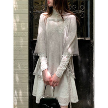 芝士日设计感烟灰蝴蝶流苏罩衫秋季通勤叠穿小众绝美连衣裙套装女