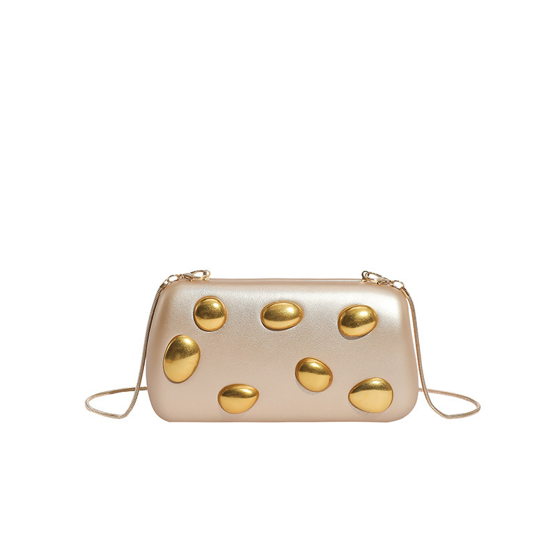 New Niche Foreign Trade Flash Diamond Inlaid Metal Pebble Clutch Bag Women's Bag Single Shoulder Crossbody Bag Cross-Border Dinner Bag