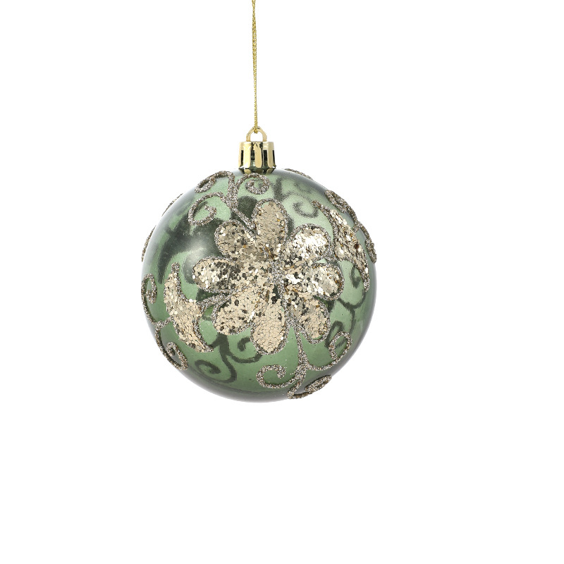 Brillante verde bola de Navidad polvo de oro de alta calidad bola de galvanoplastia perlada dibujada a mano diseño de decoración de árbol de Navidad
