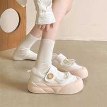 蕾丝小白鞋女夏季25新款魔术贴帆布鞋女学生厚底板鞋玛丽珍女鞋JX