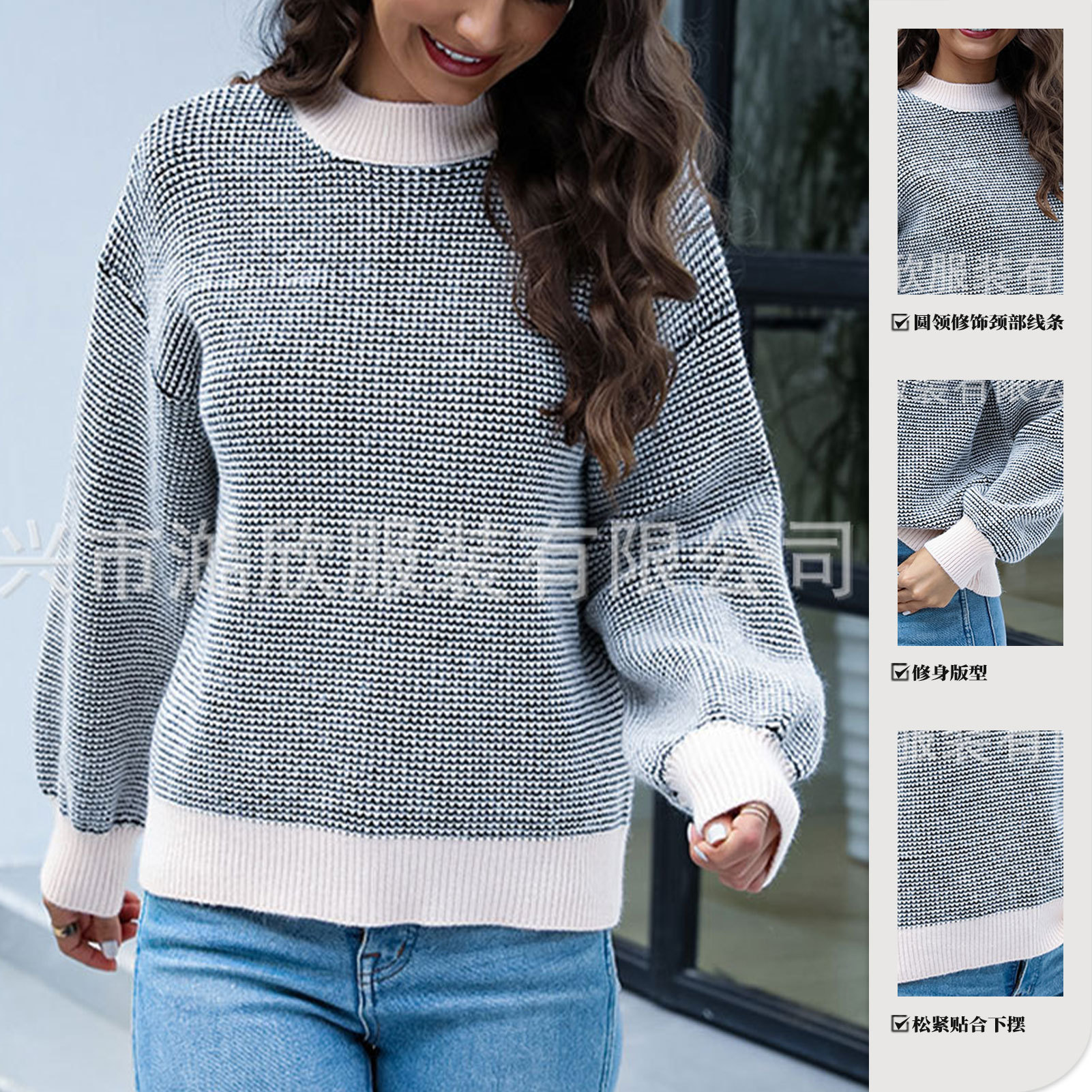 Fashionable round neck knitted tops for women, loose autumn and winter long-sleeved Amazon European and American knitted sweaters, foreign trade cross-border sweaters