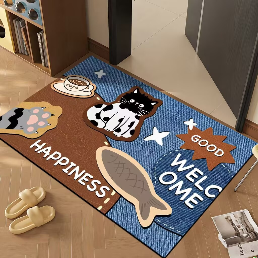 Dust-Removing Carpet at the Bathroom Entrance, Diatom Mud Cartoon Floor Mat, Entrance Door Mat, Anti-Slip, Water-Absorbent Foot Mat at the Entrance