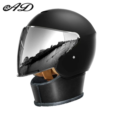 Motosiklet kaskı (dəbilqə) – All-Season Motorcycle Retro Safety Helmet - 3c-matt-black-scarf-style-hd-mirror-silver-plated-mirror-one-size-fits-all-54-60-head-circumference