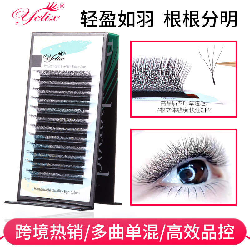 Fábrica de pestañas florecientes 4D, pestañas falsas naturales, curvas densas, curvas cerradas, pestañas injerto de tetrahedra suaves al por mayor