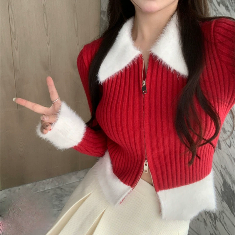 Женский кардиган из трикотажа с двойной молнией, французский стиль, осень-зима 2025, новый, тонкий, длинный рукав