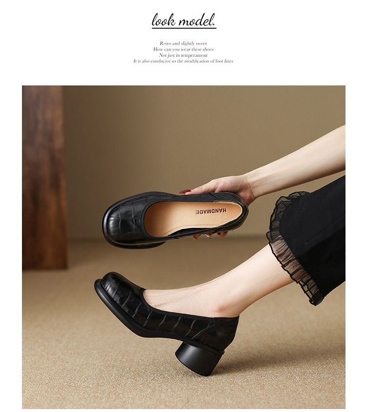 Giày cao gót nữ đế dày platform miệng nông gót vuông 8 cm — nâu chi tiết 10