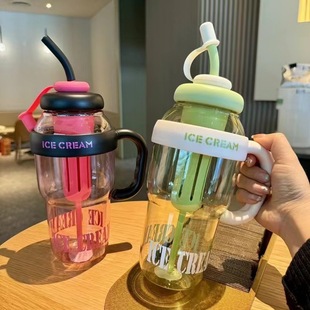 Big Mac Ice Cup Simple High-value Large Capacity Water Cup Tea Leakage Scented Tea Summer Cool Portable Handle Suction Tube Cup