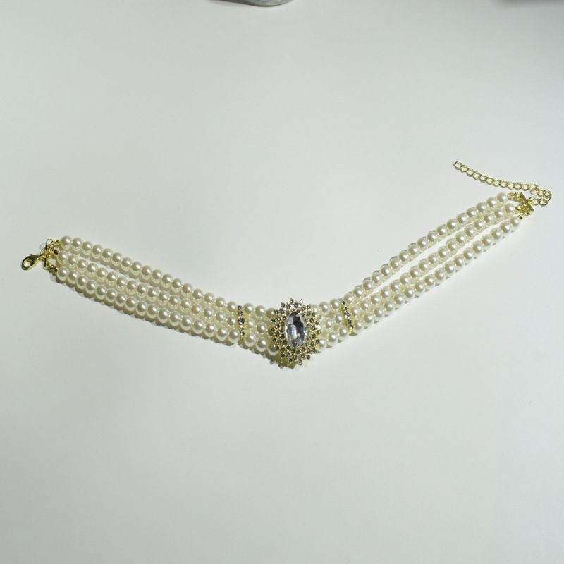 Retro Mehrschichtige Perlen Strass Halskette display picture 7