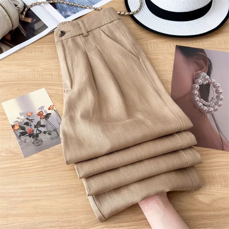 in stock factory wholesale Tencel wide leg pants women's thin new high waist drape pants slim slim straight pants