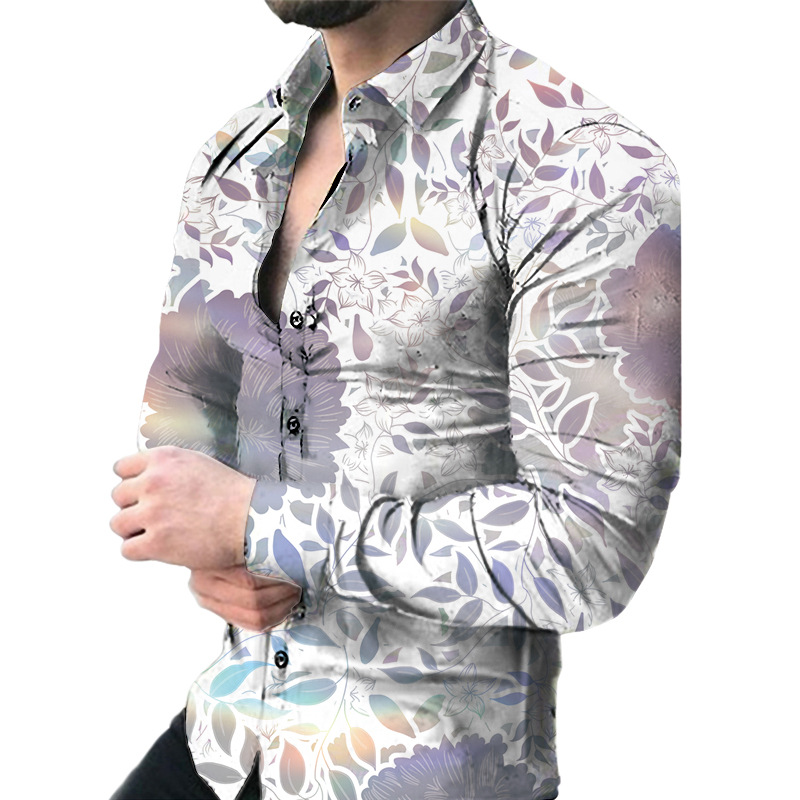 2023 comercio exterior amazon nuevos hombres de impresión digital casual de manga larga de solapa cardigan camisa delgada hombres