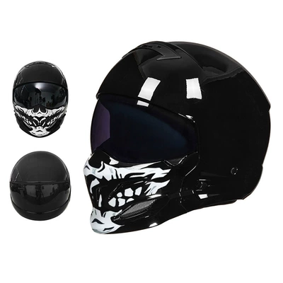 Motosiklet kaskı (dəbilqə) — for Men and Women, Summer - 856-bright-black-skull-black-lens-m55-56