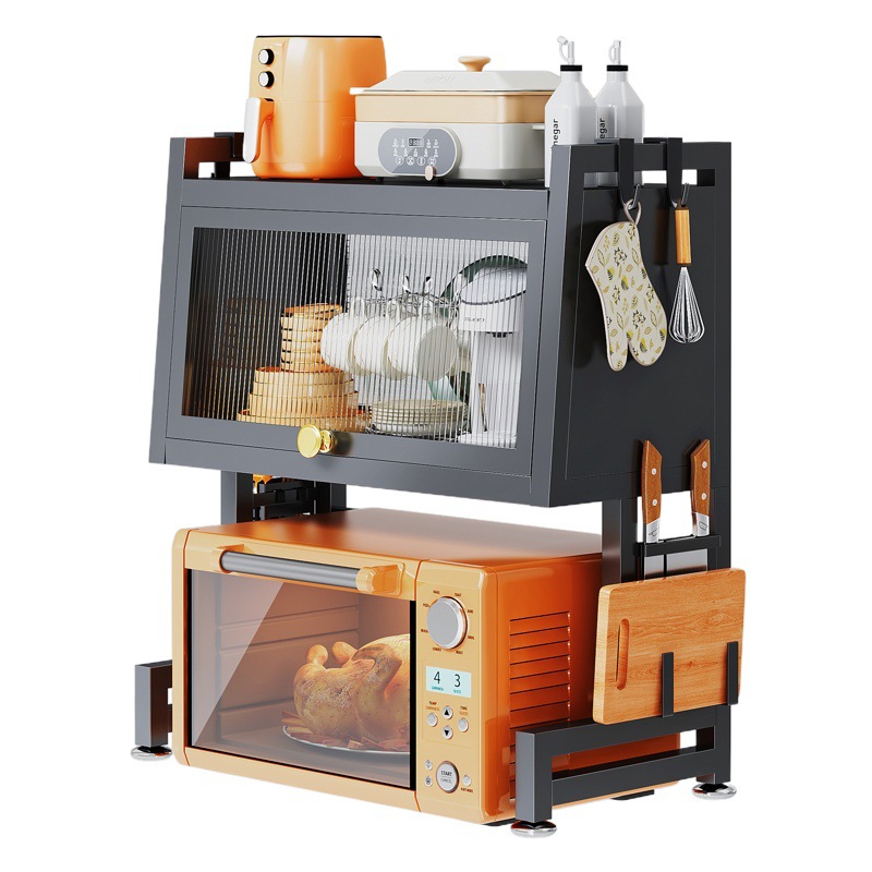 Cocina horno microondas rack encimera estante de almacenamiento de doble capa con gabinete puerta gabinete horno tabla de cortar palillos rack de almacenamiento