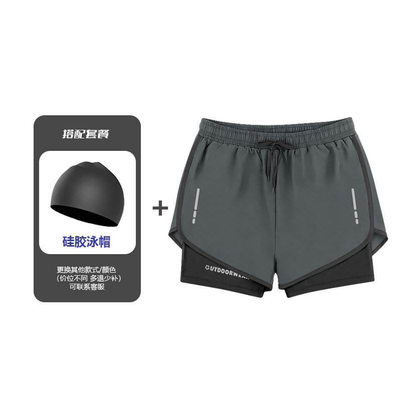 Traje de baño para hombres, secado rápido, entrenamiento y running, estilo playero, doble capa y antideslizante, venta al por mayor