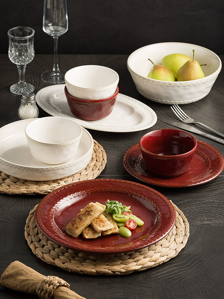 Американский ретро набор посуды с цветной глазурью 2025, новый свадебный, новоселье, керамические тарелки и миски для дома