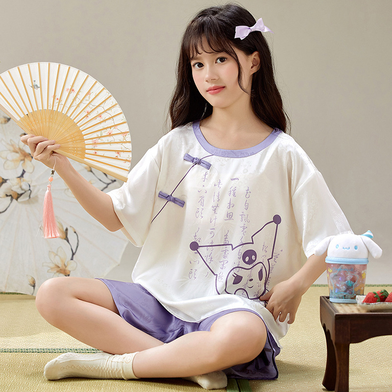 Girls' Pajamas New Summer New Chinese-style Short-sleeved Ice Silk Thin Children's Kulomi Chinese-style Home Clothes suit