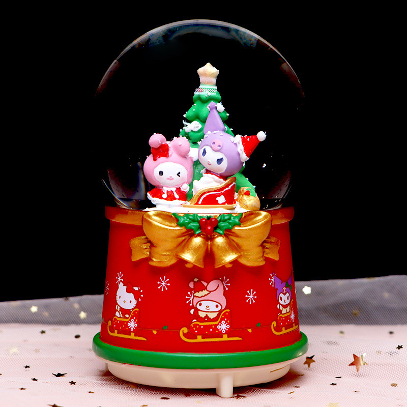 Christmas Crystal Ball Music Box with Rotating Creative Resin Figures of Coolmi, Melo Rabbit, and Big-Eared Dog, Glowing Small Ornaments Christmas Crystal Ball Music Box with Rotating Creative Resin Figures of Coolmi, Melo Rabbit, and Big-Eared Dog, Glowing Small Ornaments