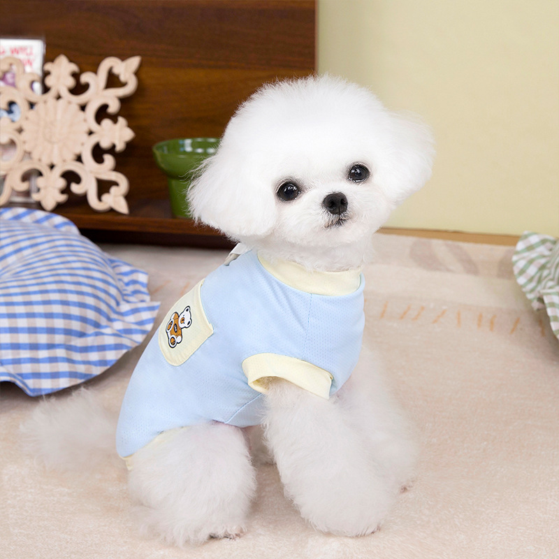 Primavera y verano perro lindo macaron bolsillo oso camiseta perro pequeño y mediano peluche bichón gato mascota ropa