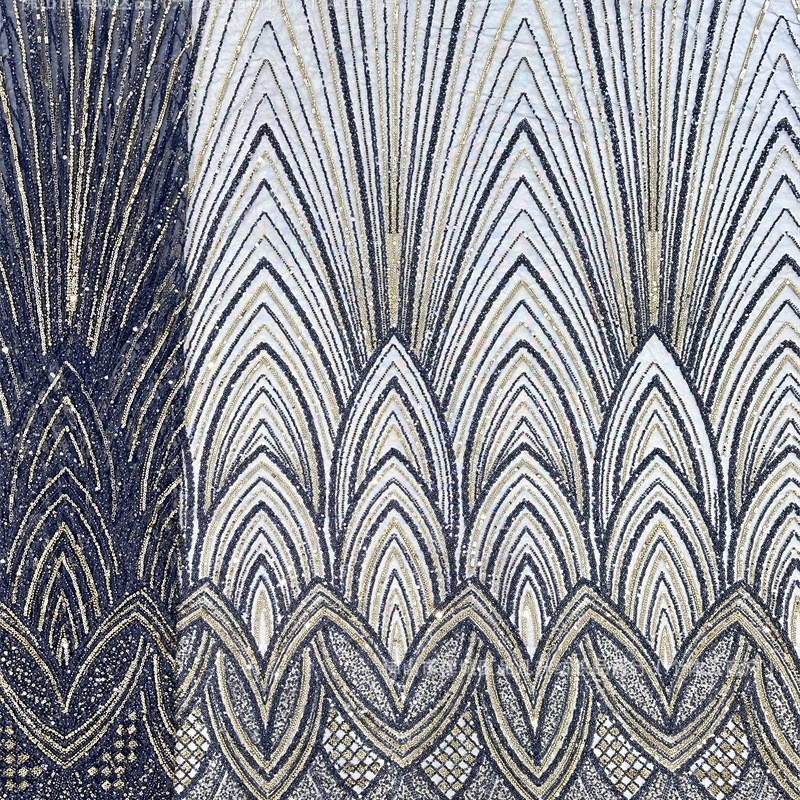 Tejido de malla de sequinilla de dos colores de moda de alta fijación de perlas de tela bordada europea y americana vestido de boda vestido de tela