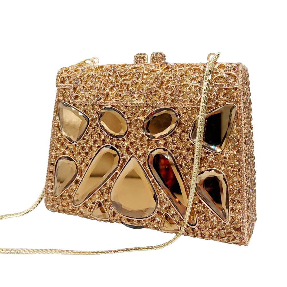 Túi clutch nữ cầm tay đính kim cương thủy tinh dự tiệc phong cách Âu Mỹ — Màu vàng chi tiết 1