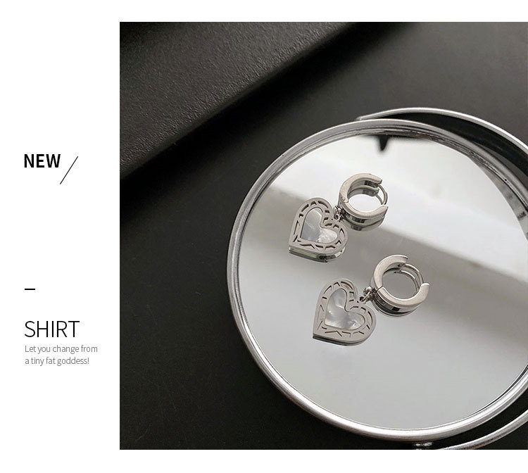 Fashion Heart Shape Titanium Steel Plating Shell Dangling Earrings 1 Pair