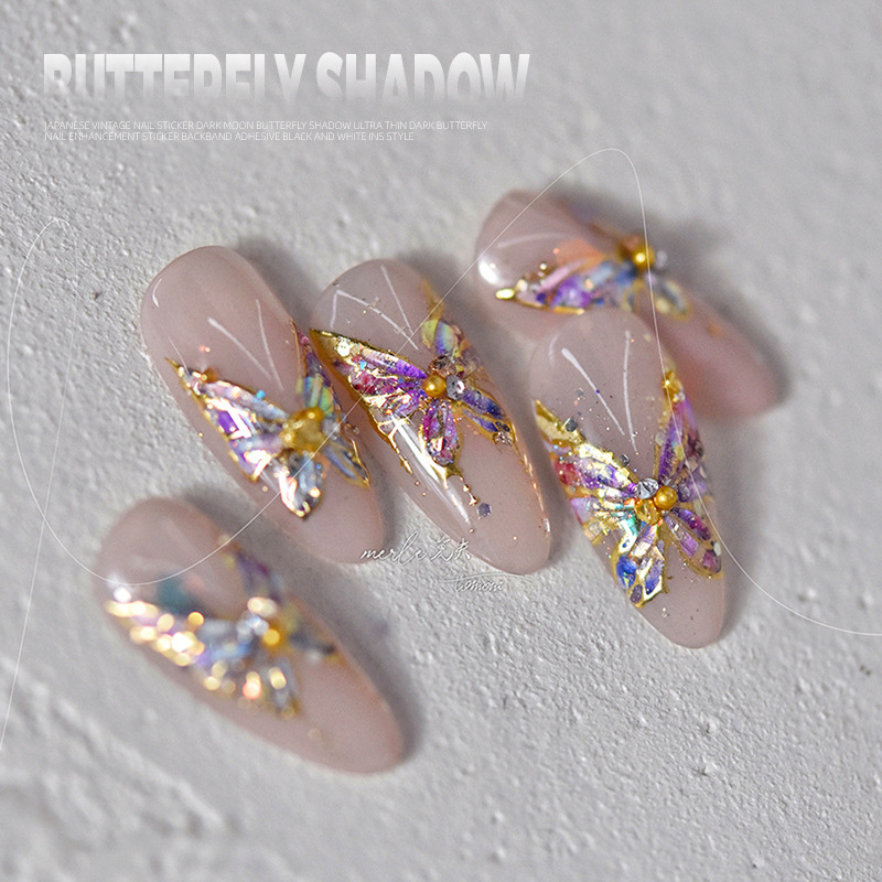Pegatinas de mariposas para decoración de uñas, estilo francés, finas y resistentes, tridimensionales, con relieve láser, huecas, de alta gama