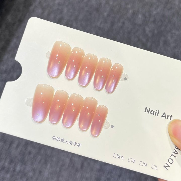 Purple Blush Glass Bead Cat Eye Medium-Sized Wearable Nail Polish Gel New Style Pure Desire High-End Nail Art Oval Nail Tips