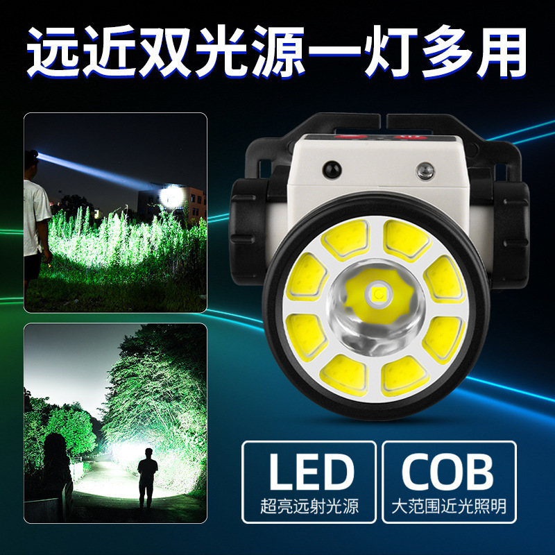 跨境智能感应头灯led户外强光usb充电轻便工作电筒夜钓跑步cob灯|undefined