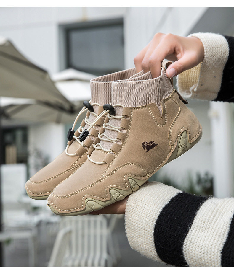 Bốt Martin cổ vừa unisex kiểu dây thun, đế bằng, form rộng — C8005 kaki, C8005 màu xám, C8005 màu đen, C8005M kaki lót nhung chi tiết 11